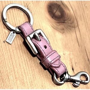 COACH Trigger Snap Mauve Pink Leather Keychain Bag Charm Silver Valet Key Fob